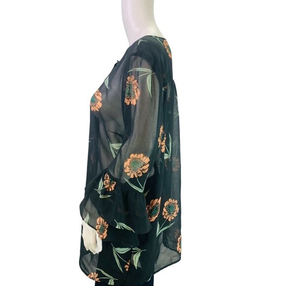 CAbi Womens La Di Da Top Black Floral Print Sheer Bell Sleeve Blouse #5206 Sz S - Picture 9 of 12